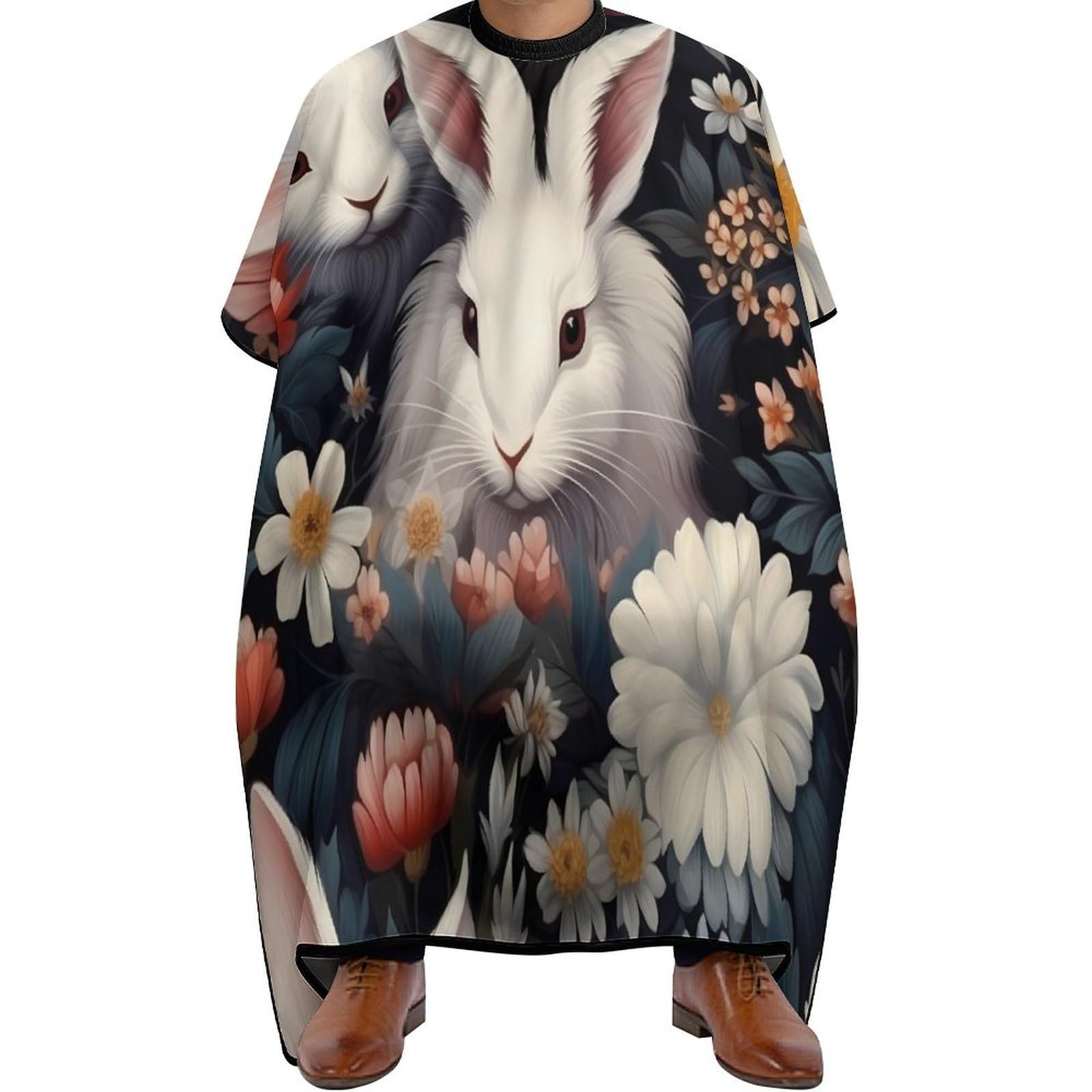 Cute Rabbit Flower Hair Cutting Cape for Men Women Waterproof Barber Cape Adjustable Salon Haircut Capes