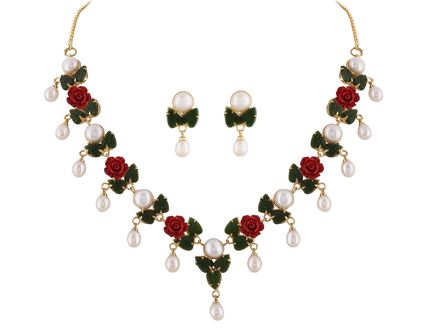 Hyderabad Jewels Natural Fresh Water Pearls n Flower Set For Women Girls (Red Green White) (B09CPXPVLY) Amazon Price History, Amazon Price Tracker