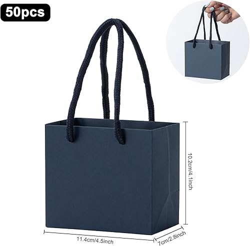 Miniatura 10 de driew Mini bolsas de regalo de papel kraft azul marino, 50 unidades, 4 x 2.8 x 4.5 pulgadas, pequeñas bolsas de papel grueso a granel con asas azul