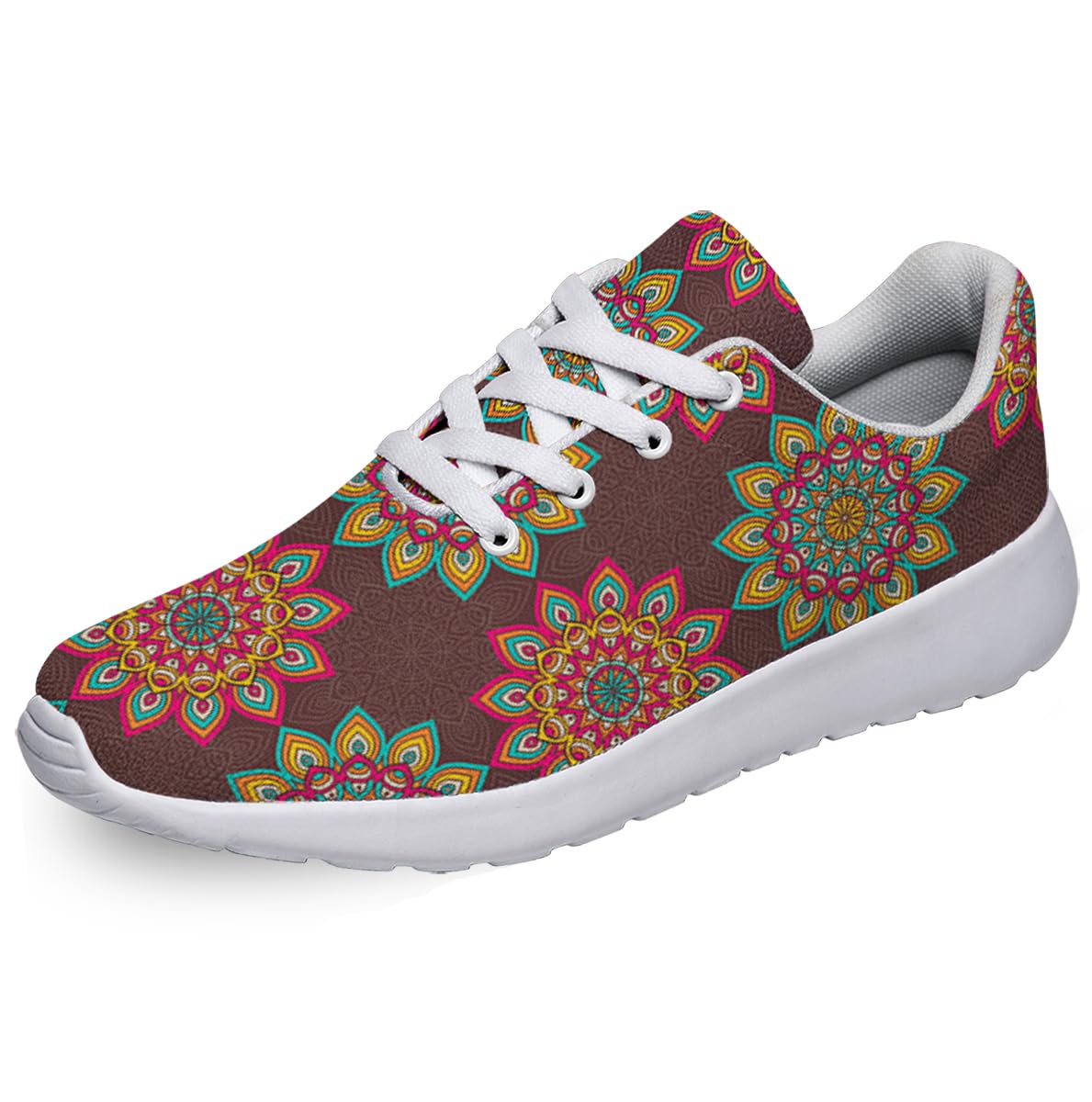 Women Men Ethnic Floral Prints Shoes Slip On Running Shoes Athletic Tennis Sneakers White Size 4