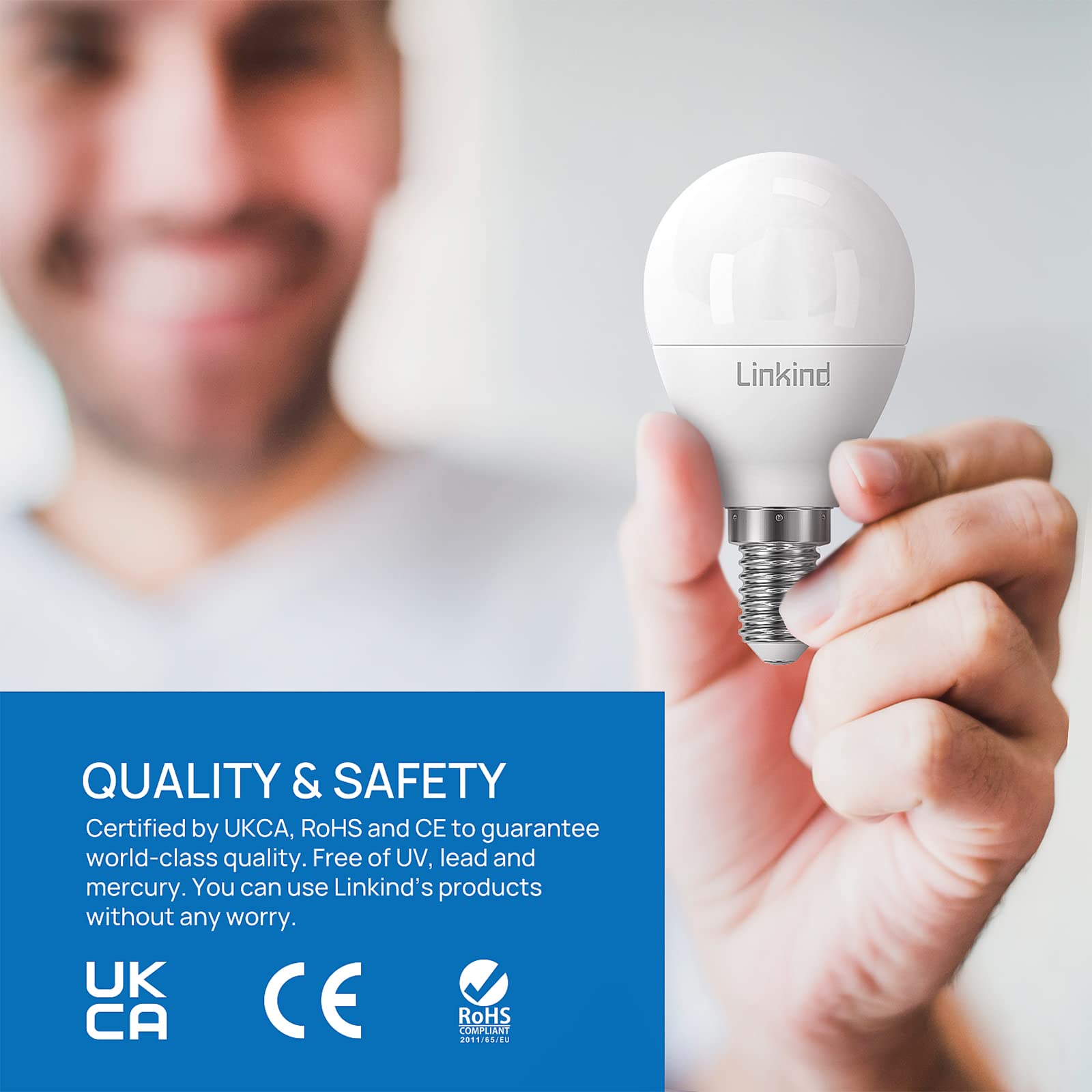 Linkind Lampadine LED E14 Attacco Edison, Golf P45/G45, 7,2W(equivalenti a 60 W), Luce Bianca Calda 2700K, 806 Lumen, AC 220-240 V, Non Dimmerabile, Pacco da 6