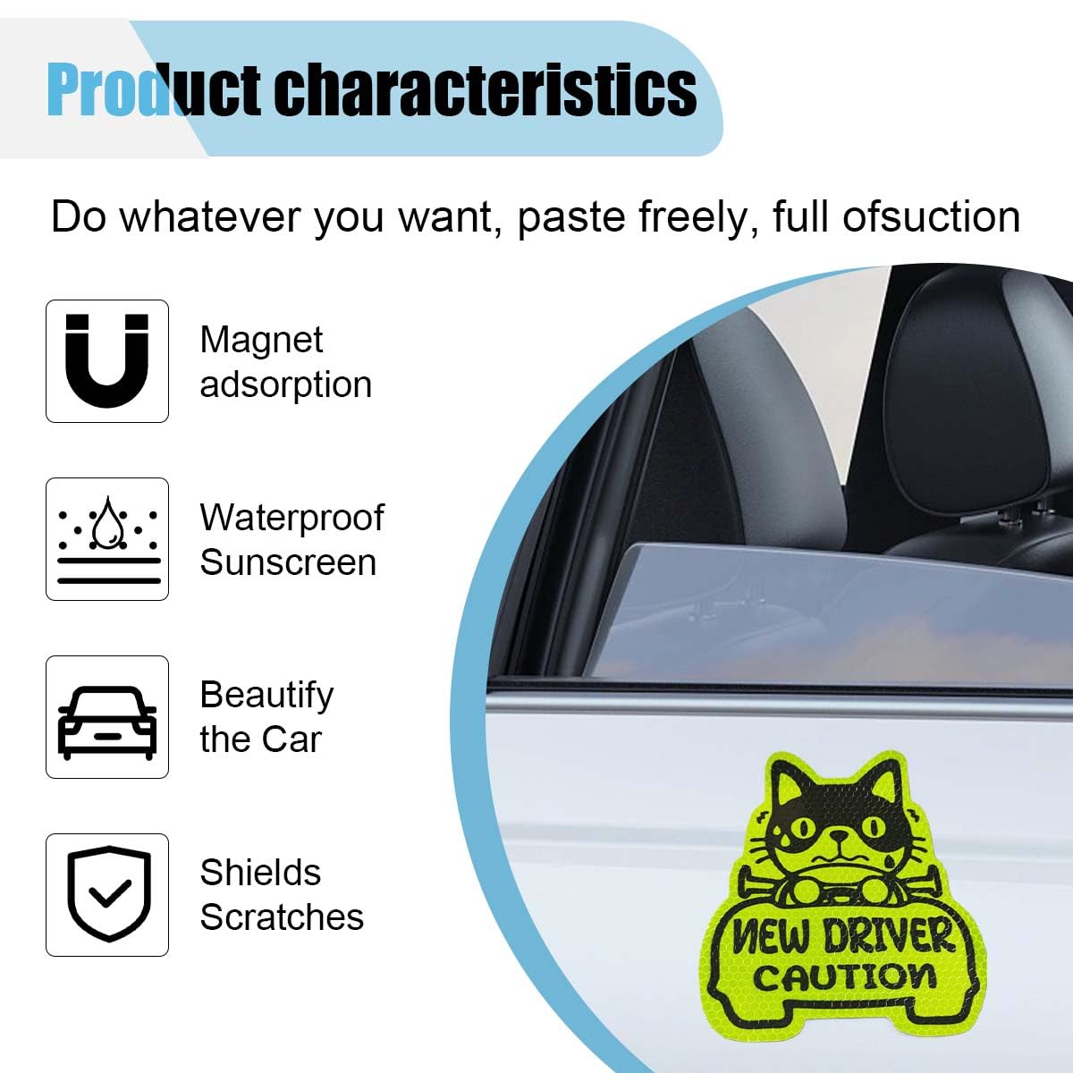 3PCS Reflective Student Driver Car Magnets Please Be Patient Keep Distance Warning Sign Cute Cartoon New Driver Decal — view 3