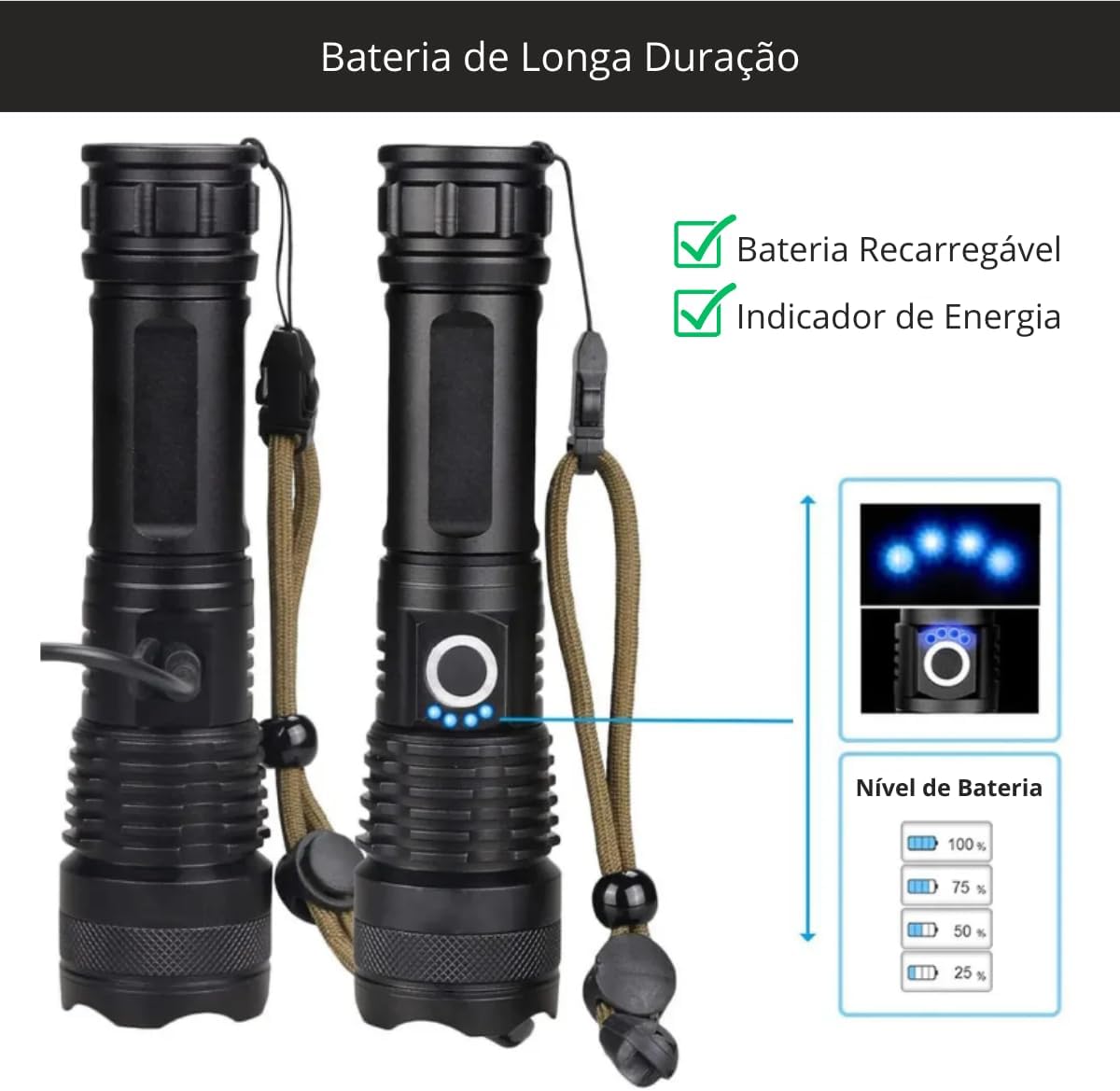 Lanterna T9 Tática Militar Super Potente Led Profissional Recarregável P50 USB Zoom Longo Alcance Mais Forte do Mundo