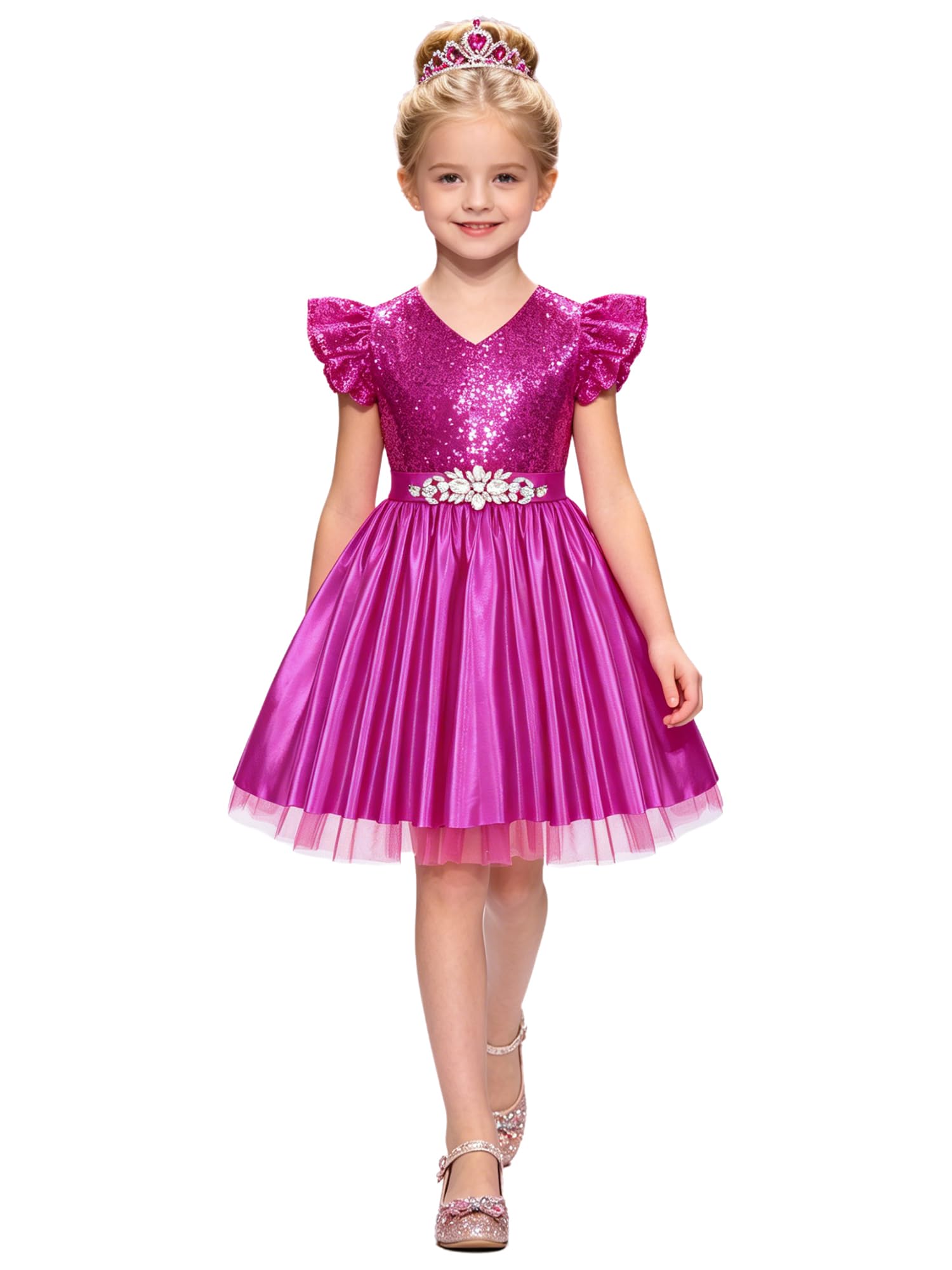 Kinder Satin A Linie Schwungkleid Kleid Festlich Einschulungskleid