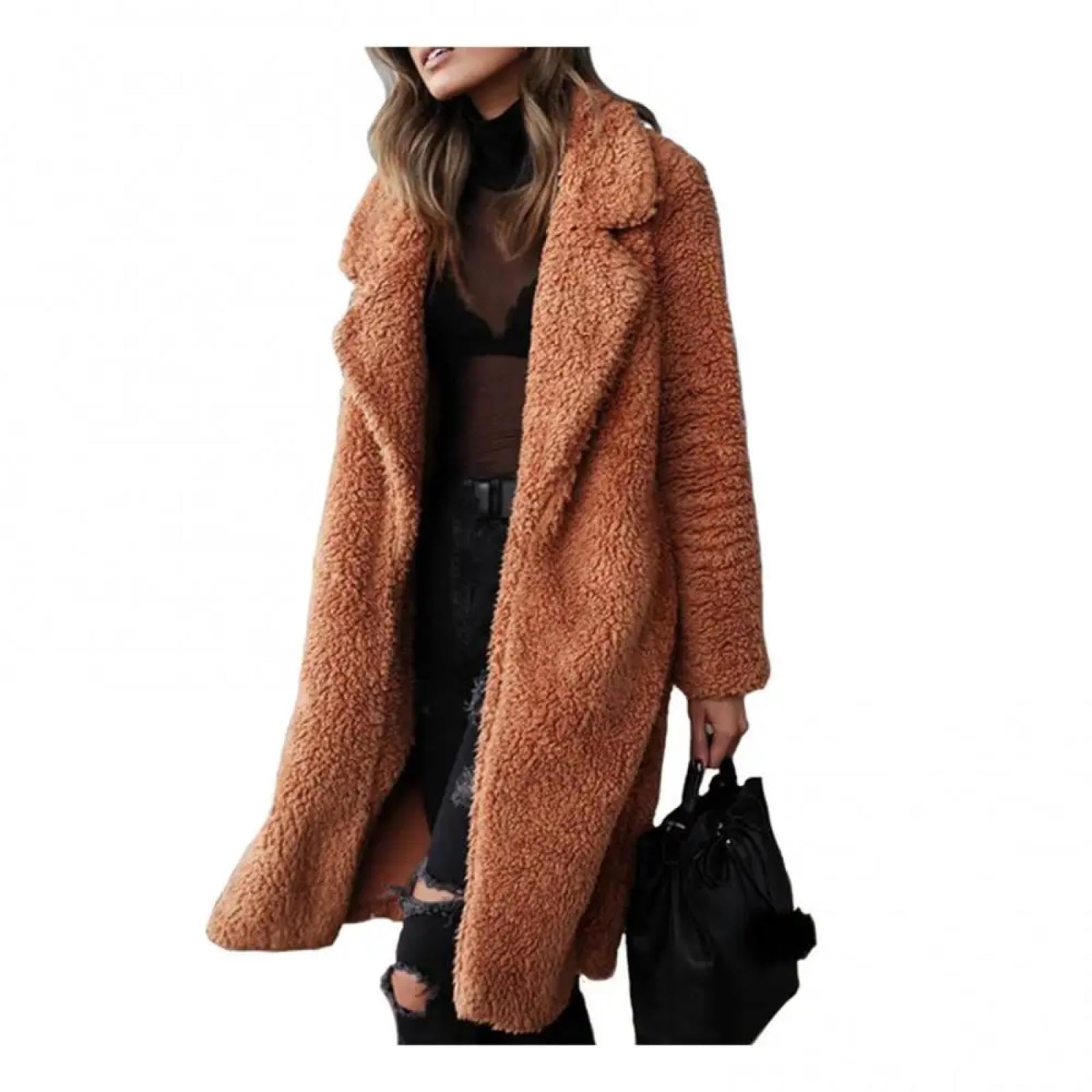 Cárdigan Manga Larga Suéter Abrigo Cálido De Manga Larga De Color Sólido con Solapa De Felpa Gruesa para Mujer Abrigo Largo De Terciopelo Ropa De Moda para Mujer