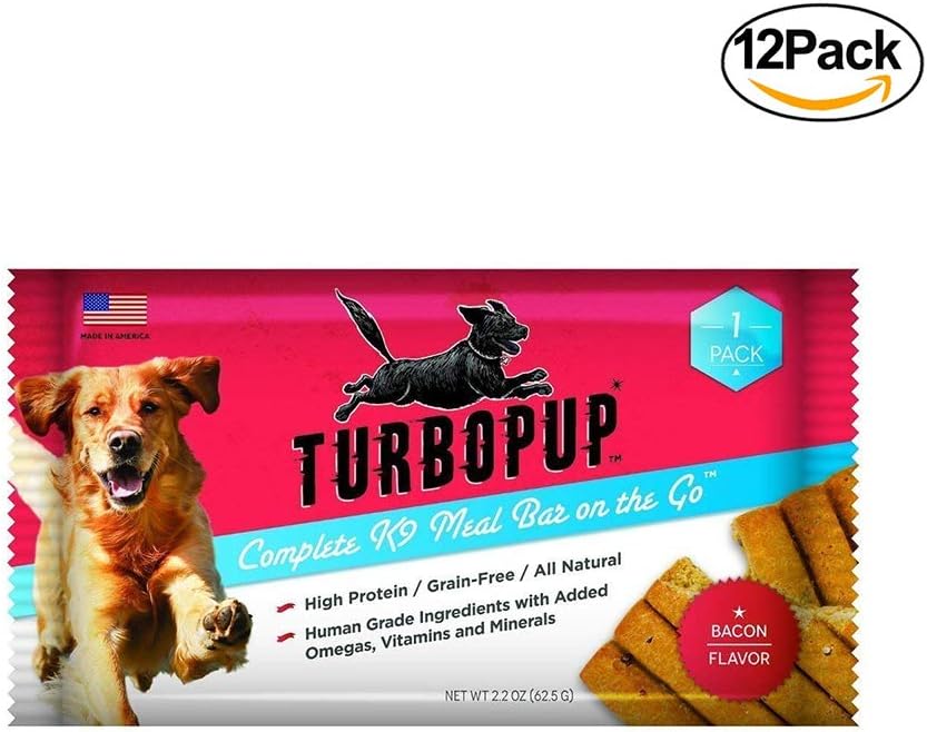 TurbopupAs Seen On Shark Tank Complete K9 Meal Replacement Bar In Bacon Flavor, 12 Bars | Best All-Natural, Human-Grade Dog Food Bars