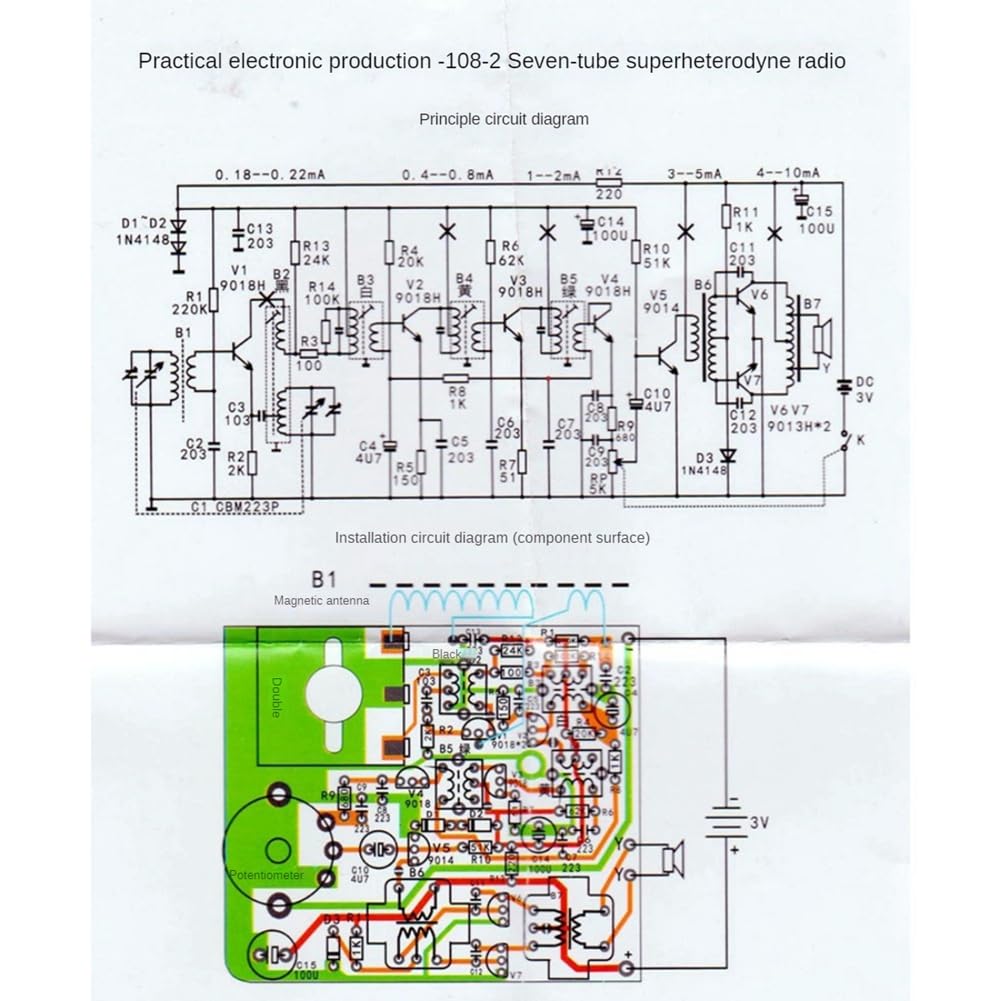 1 kit de 7 tubes AM radio électronique DIY kit d'apprentissage électronique HX108-2 kit DIY sans batterie facile à installer