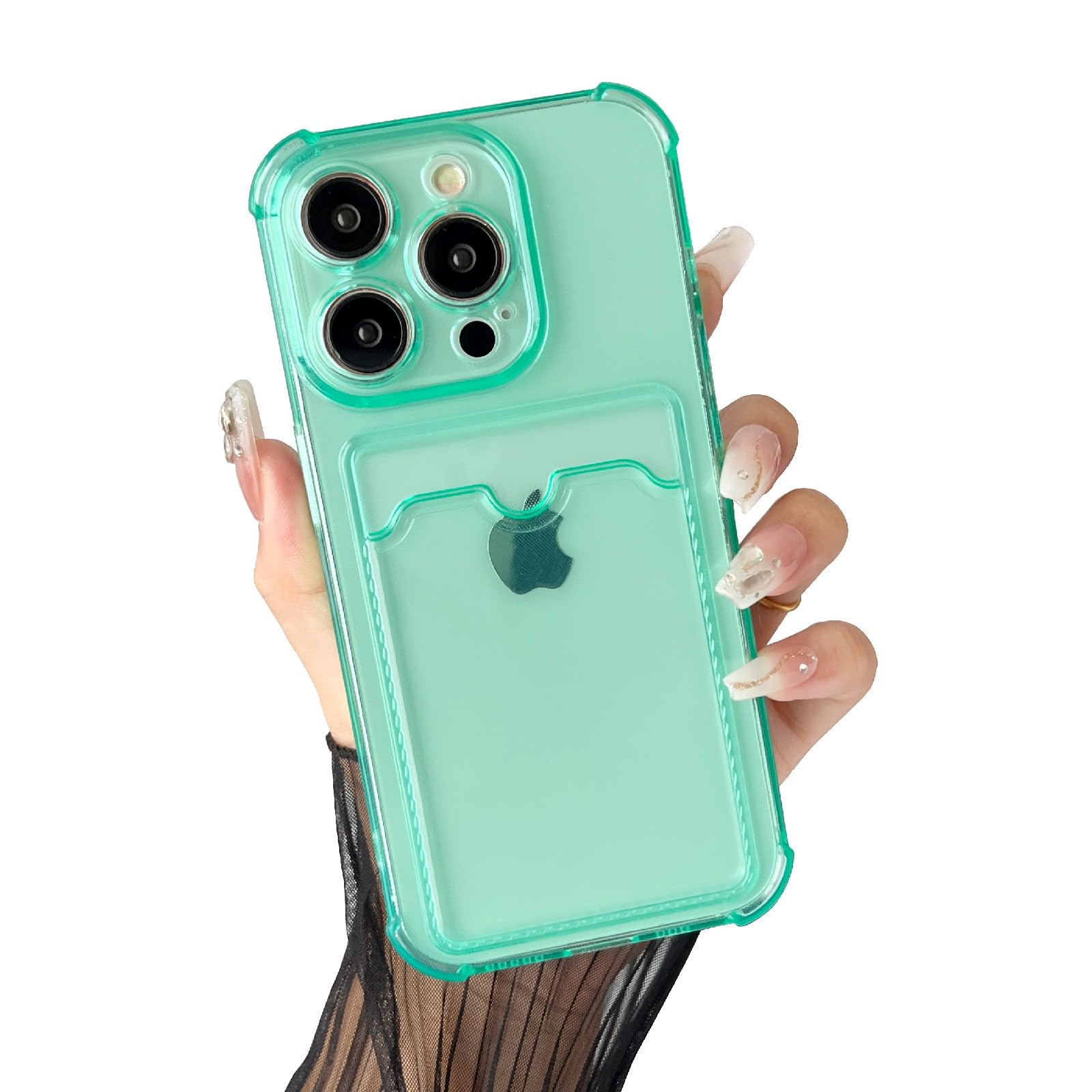 for iPhone 14 Pro Case, with Card Holder Slim Soft TPU + Rein Protection Anti-fall four corners Protective Phone Case Compatible with iPhone 14 Pro 6.1 - Green