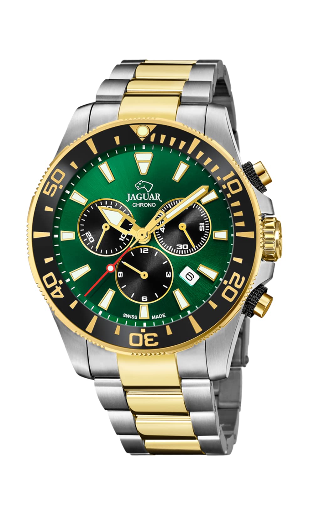 JAGUAR J862/3 Montre de la Collection Executive avec boîtier de 43,5 mm Vert avec Bracelet en Acier Bicolore pour Homme