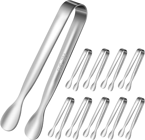 ME.FAN Mini pinzas para servir paquete de 10 pinzas para hielo, pinzas de acero inoxidable 304 para azúcar, pinzas de cocinaaperitivos para bares,