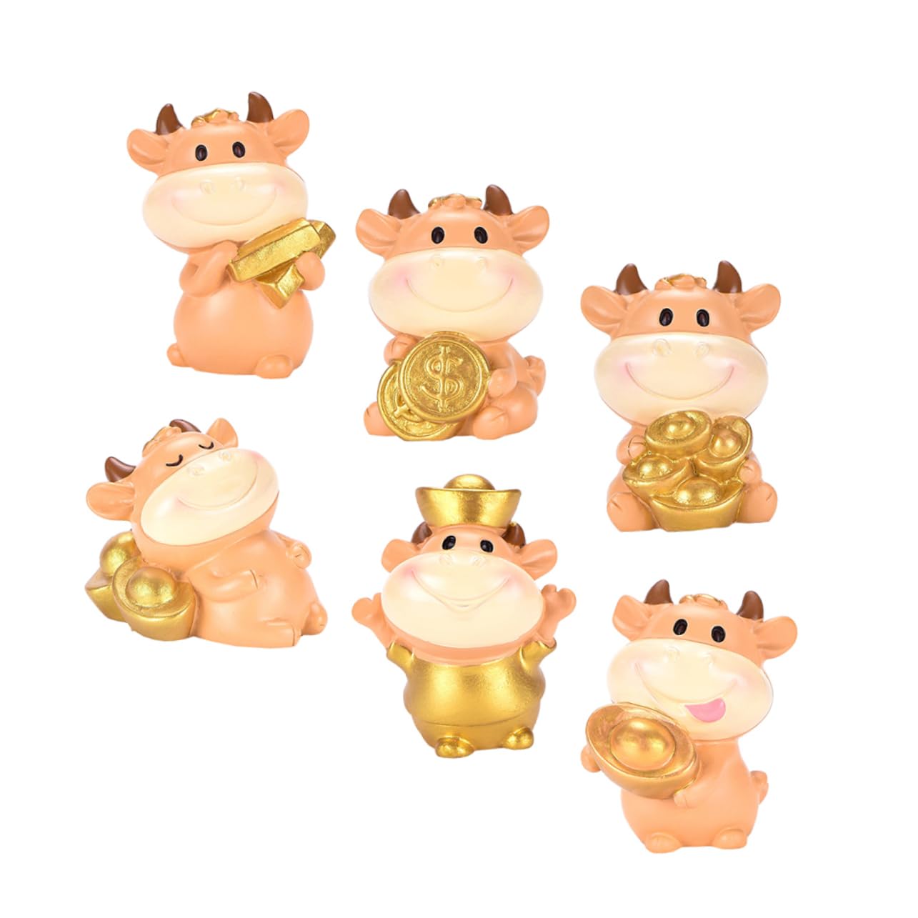 Zerodeko 6pcs Taurus Ornament Chinese Decor Cake Decor Animal Tabletop Figurine 2021 Year of The Ox Ornament Year of Ox Ornament Car Ornament Wealth Figurines Toys Resin Ornament
