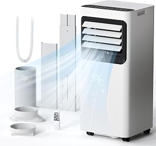 8000 BTU Portable Air Conditioner, 4-in-1 Quiet AC Cools up to 350 Sq.Ft., Portable AC Unit with Fan & Dehumidifier, LED Display, Remote, 24H Timer, Complete Window Installation Kit for Bedroom/Office