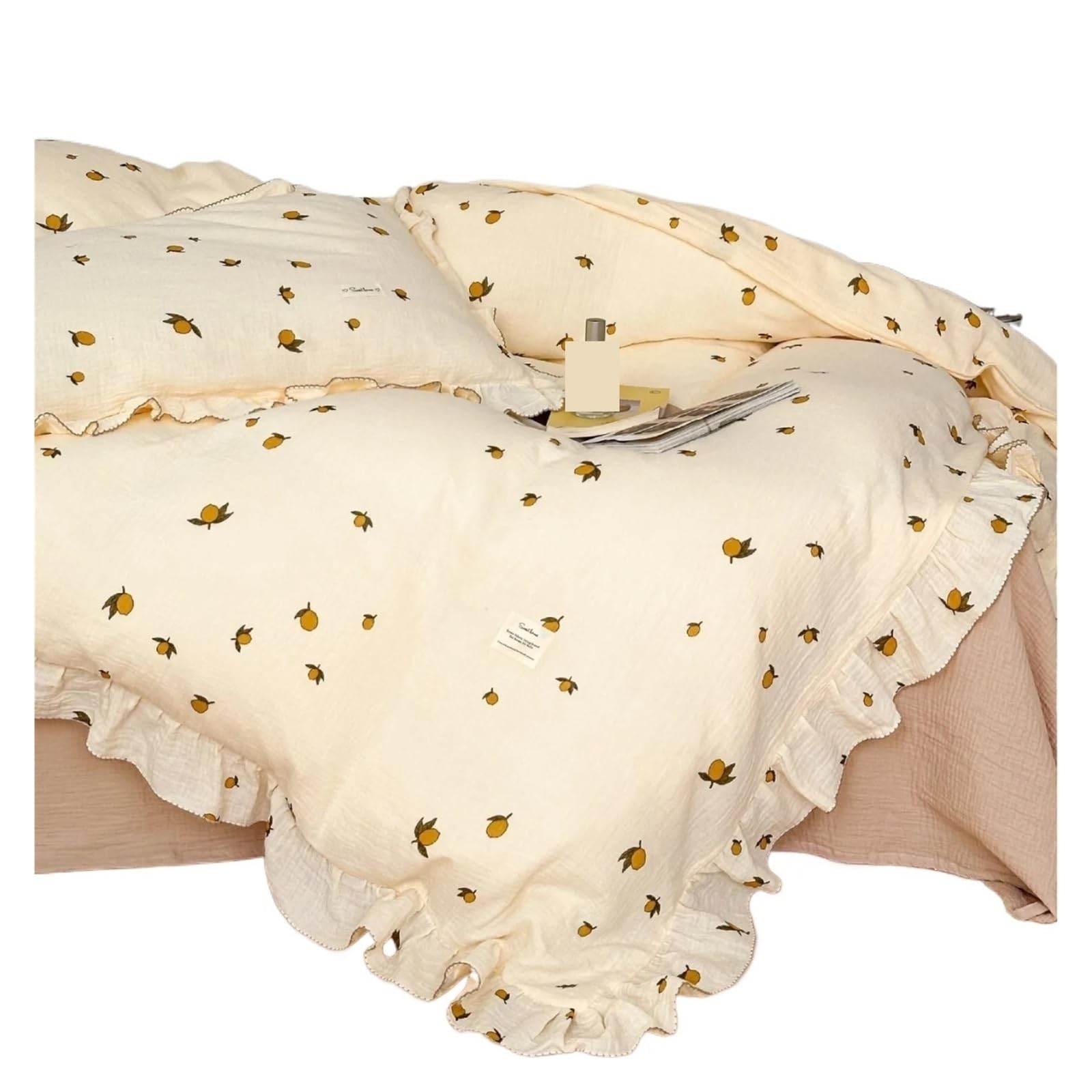 GCYEIDMA Ruffle Duvet Cover Gauze Cotton Duvet Cover with Ruffles Soft Breathable Bedding Comforter Quilt (No Pillowcase Sheet)(Color 1,150x200cm)