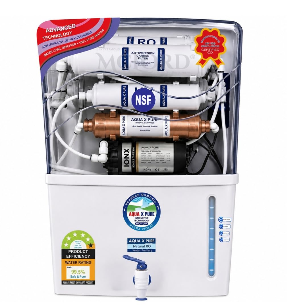 Aqua X Pure crystal blue RO water purifier for home | UV+UF Technology | Health booster (ORC CU+ZN) | High TDS removal | Automatic ON/OFF* | 12 L Tank | 1 Year Warranty.-image-30