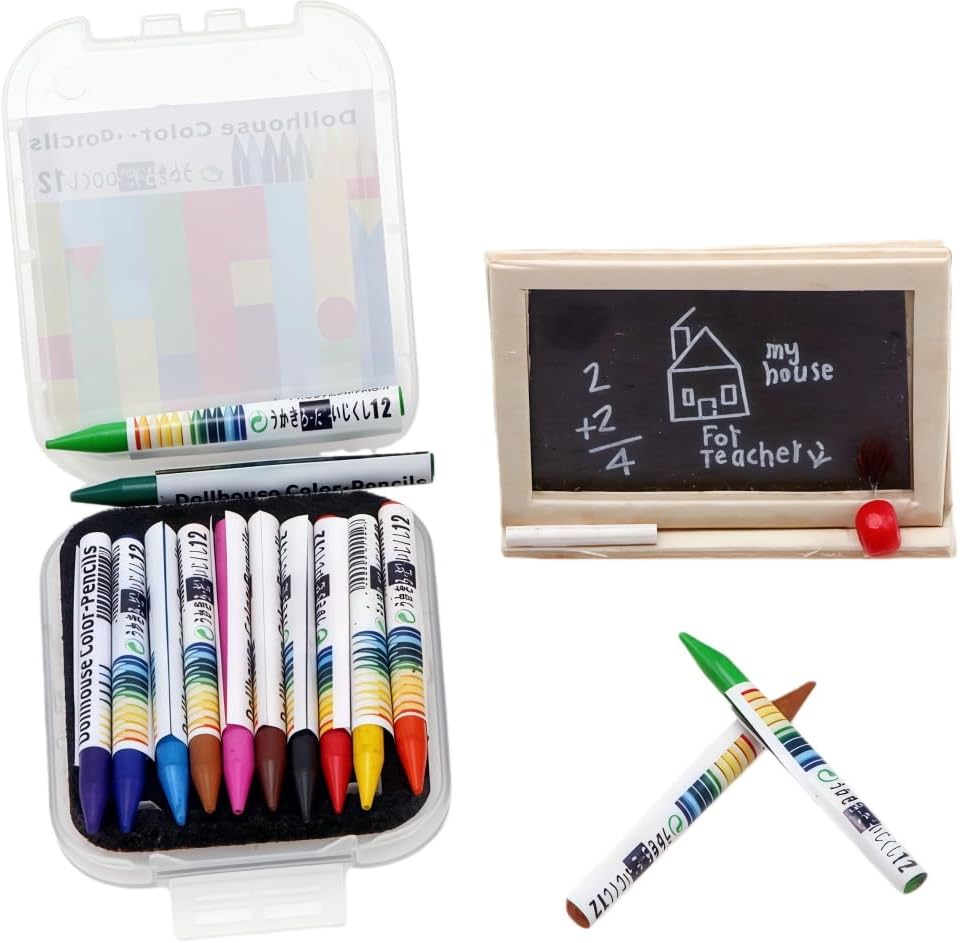 1/12 Scale Accessories Dollhouse Pencil Sets Including 12 Pieces Crayon,Mini School Supplies for Dollhouse Home Miniature Model DIY Decor Doll House Accessories Coloring House Play Set - Image 2