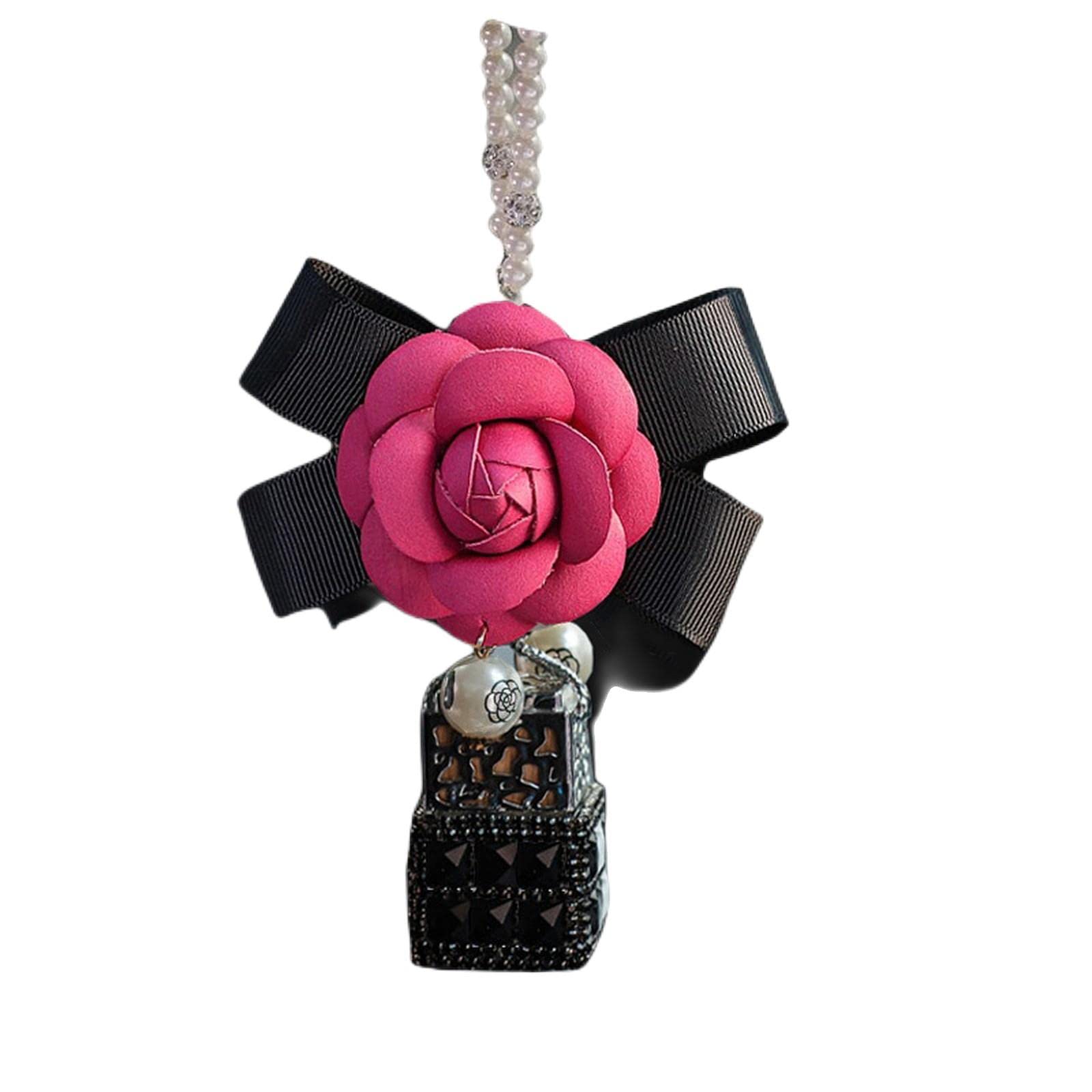 TSHIGO Akcesoria samochodowe, urocze, kryształowe kamelie, do samochodu, butelka perfum, zawieszka w kształcie litery "Bling ", odmowa lusterka samochodowego, wiszące ornamenty dla dziewcząt,