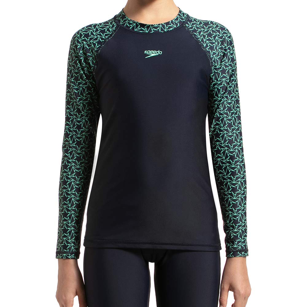 Speedo Kids Boomstar Long Sleeve Suntop - Truenavy & Green Glow 1