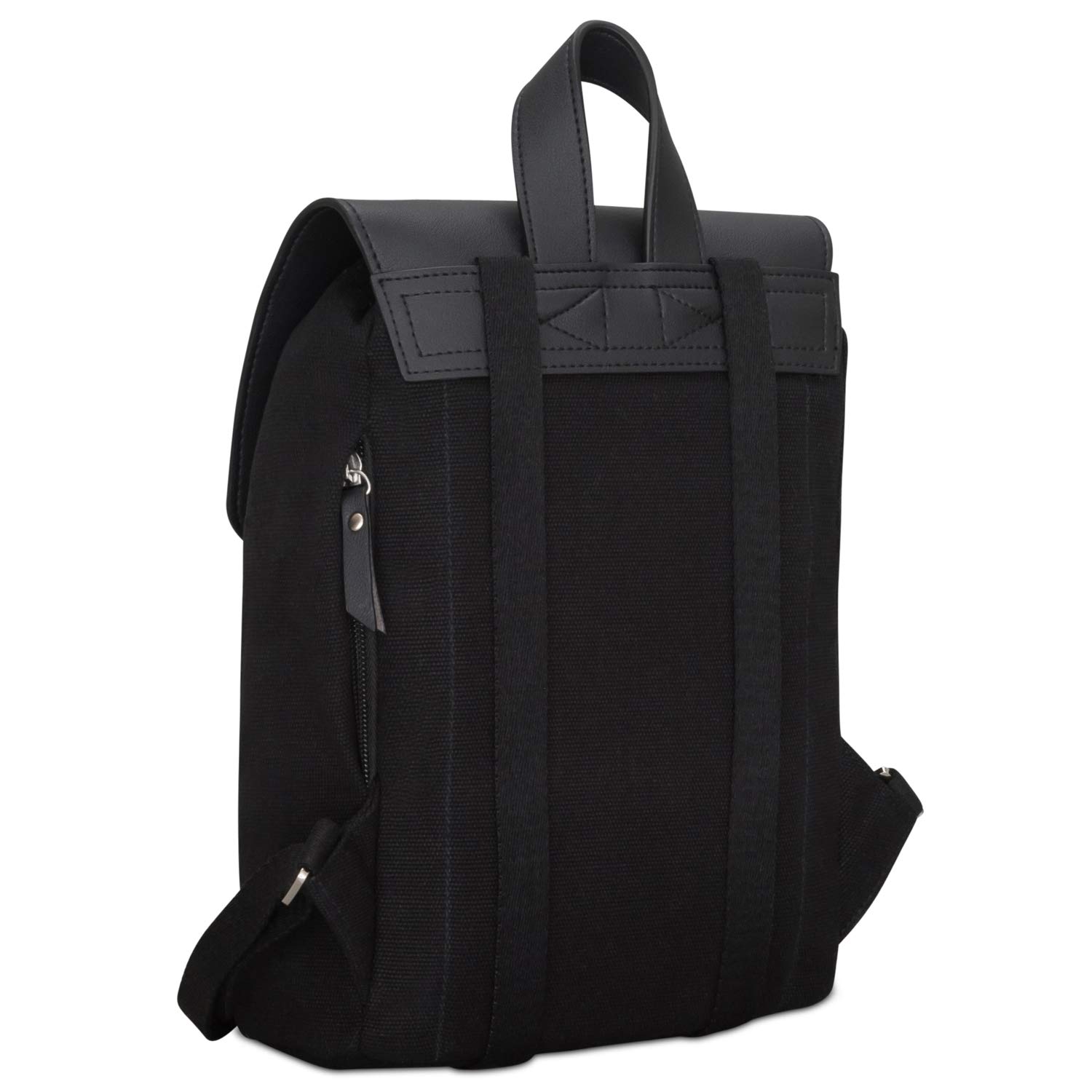 Zaino Donna Nero - Expatrié ANNA Vintage Zainetto Tela di Cotone e Pelle Vegana - Piccolo Zainetti di Qualità per Tempo Libero & Viaggio - Zaini Borsa Casual con Chiusura Magnetica