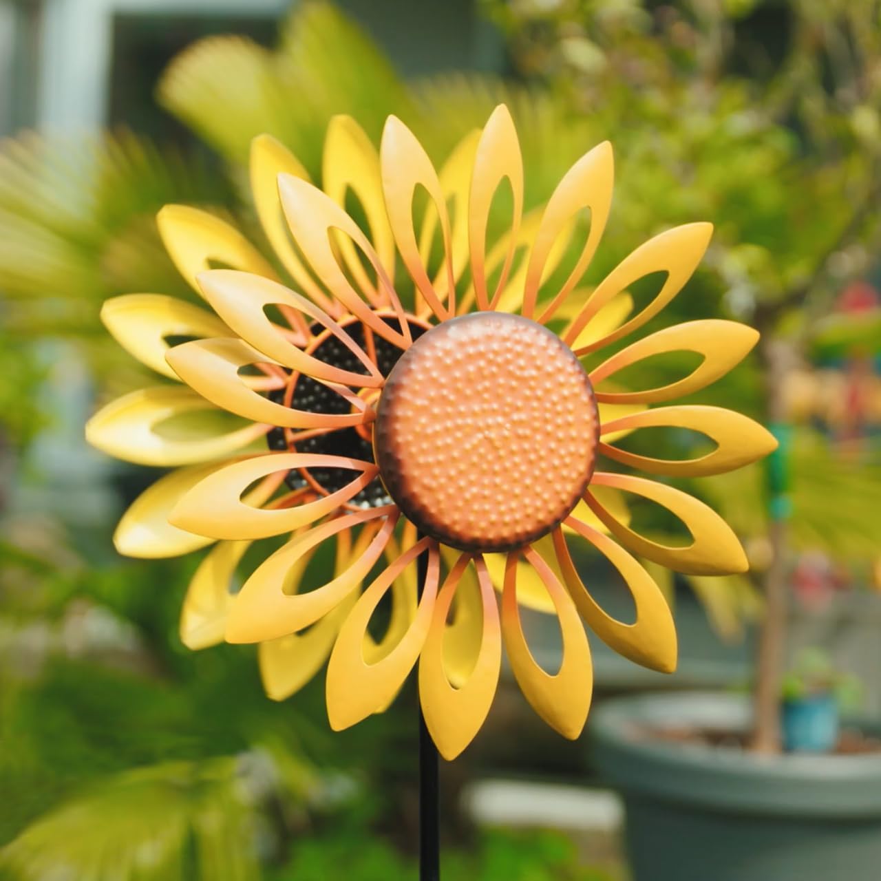 CIM Girandola in metallo, doppia girandola Petite Sunflower, altezza totale: 160 cm, diametro ruota: 40 cm, decorazione da giardino, girasole, resistente alle intemperie, con ancoraggio a 2 punte