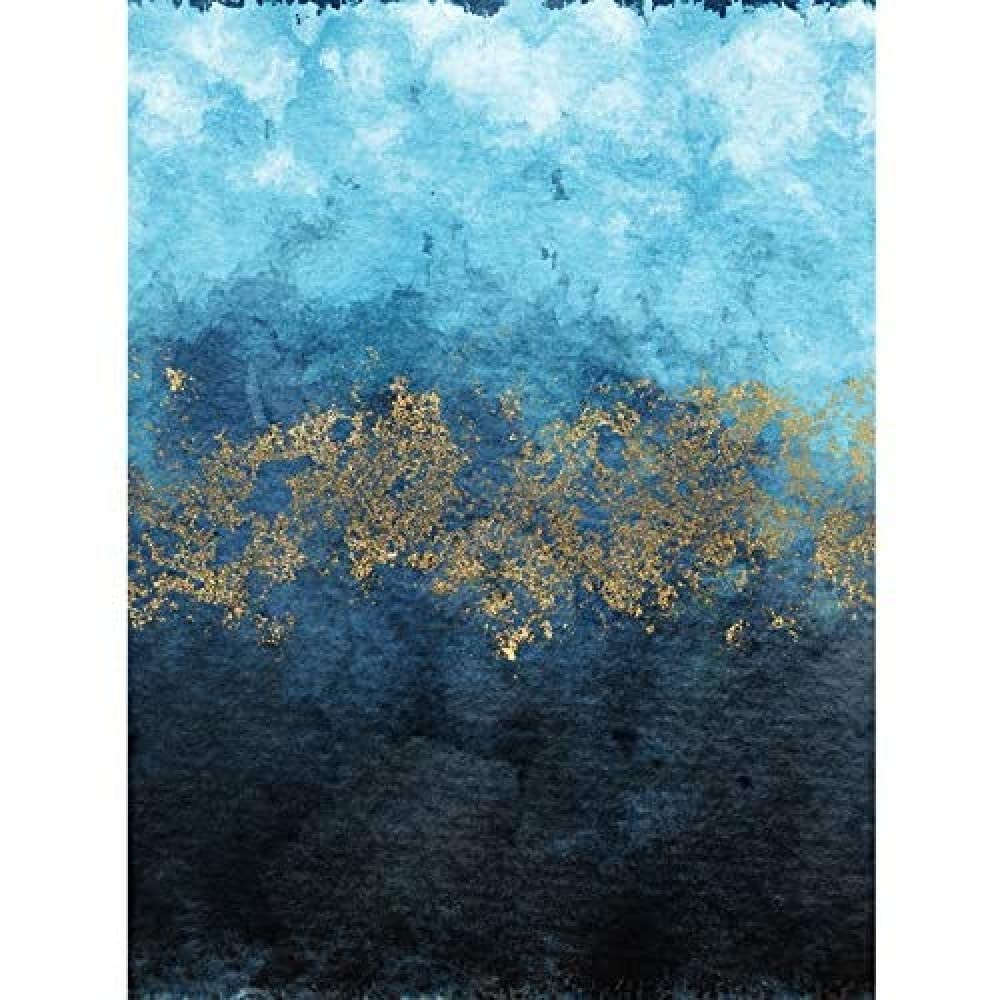 Wee Blue Coo Abstract Blue And Gold Watercolour Unframed Art Print Poster Wall Decor 12X16 Inch