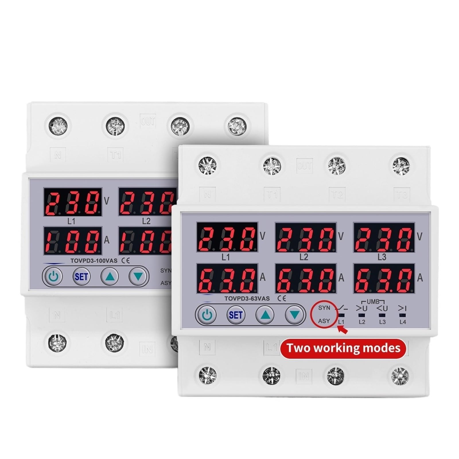 Relais de protection courant triphasé 3P+N rail DIN 100A synchrone - 7
