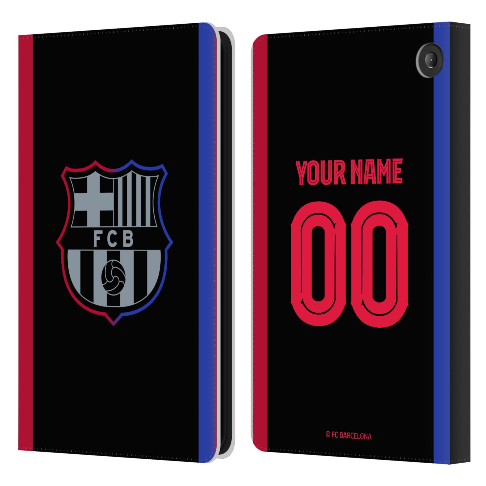 Head Case Designs Officially Licensed Custom Customised Personalised FC Barcelona Away 2024/25 Kit Leather Book Wallet Case Cover Compatible With Amazon Fire 7 2022