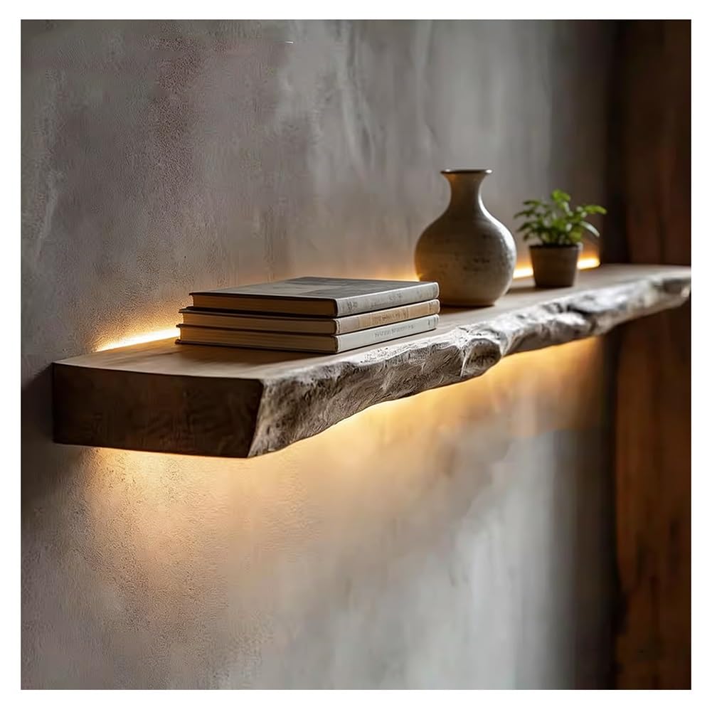 Estantes flotantes de pared con LED, Estante de pared de madera con luz
