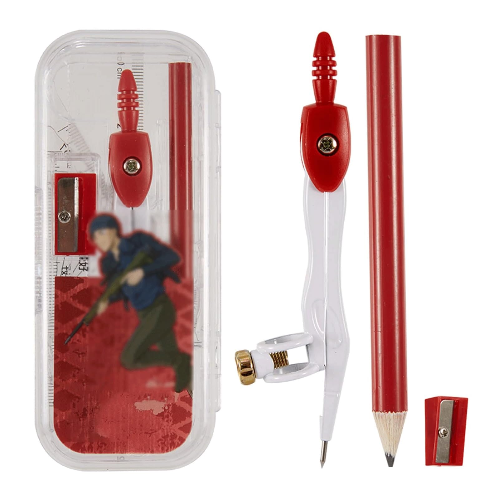 GddOGUK Portable Math Compass Geometry Set Math Tool Kit with Compasses Protractor Pencil Eraser Triangle with Storage Box Drawing Compass Set