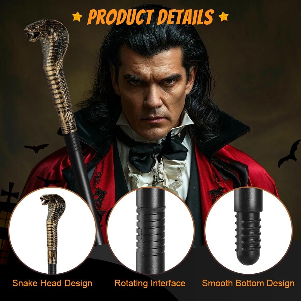 AUYAO Snake Scepter Egyptian Golden Snake Head Cane Egyptian Style Cobra Head Staff Three Section Snake Scepter Wand Pharaoh Stick Halloween Costume Prop for Party Theatrical Productions and Cosplay - Image 3