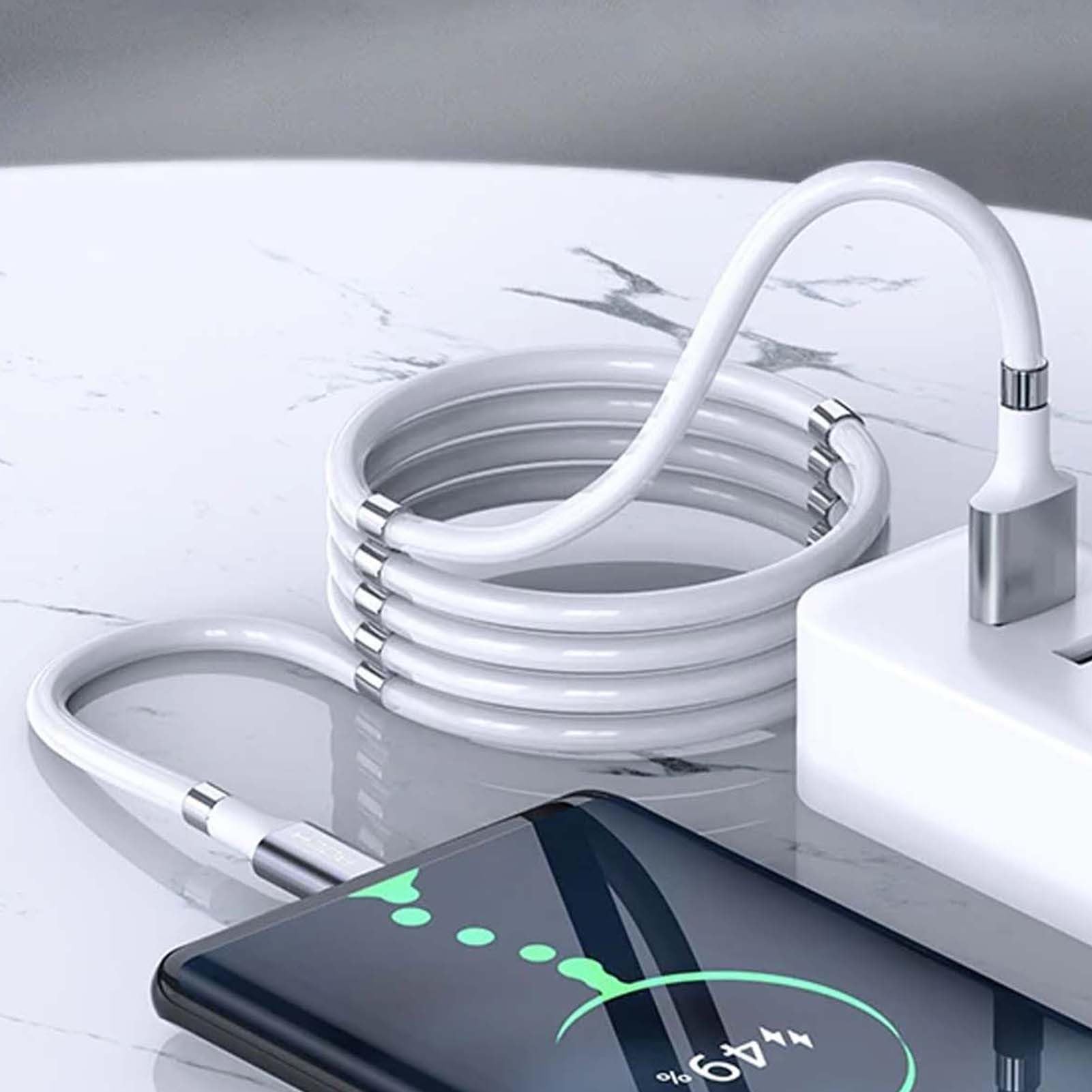 Cavo Magnetico USB C Ricarica Rapida 2.4A - 1,8 Metri, Bianco, Per Trasferimento Dati, Universale