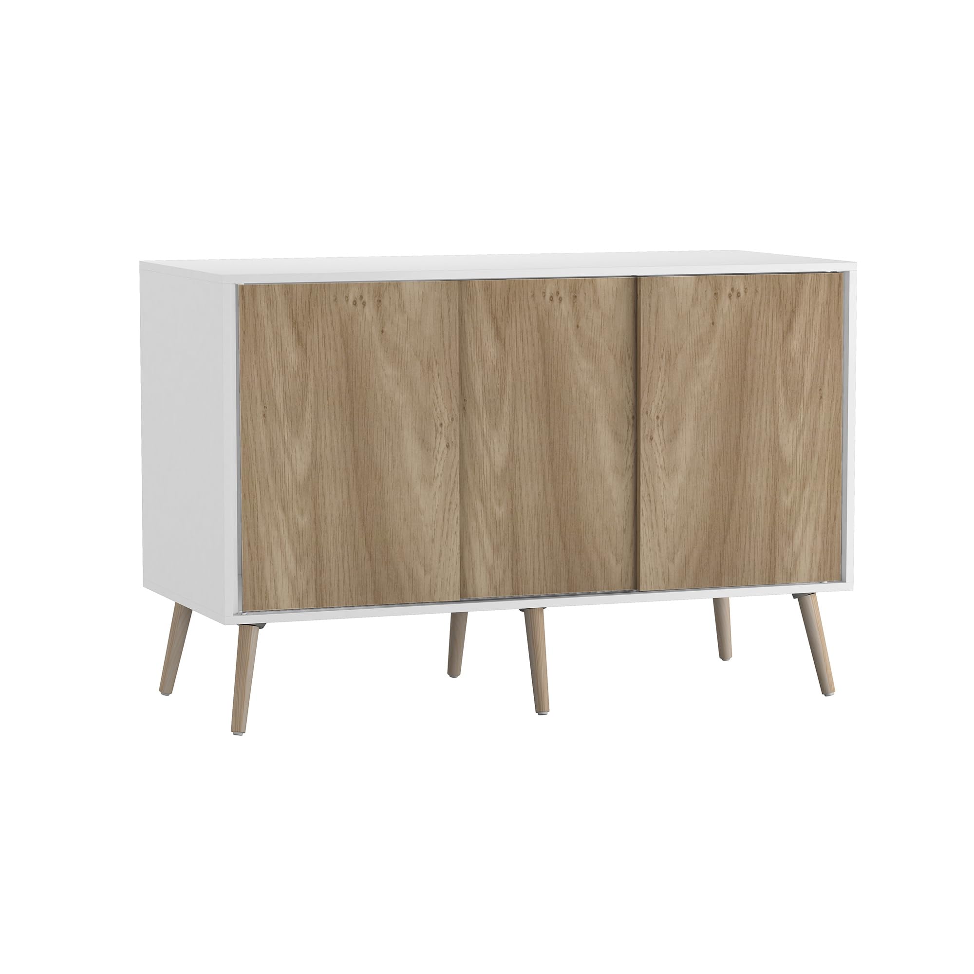URBNLIVING 3-Door Sliding Sideboard Cabinet with Wooden Legs, Modern Cupboard, Credenza for Living Room, Dining Room or Office, Storage Organizer with Stylish Sliding Doors, Mix & Match Colour Combos