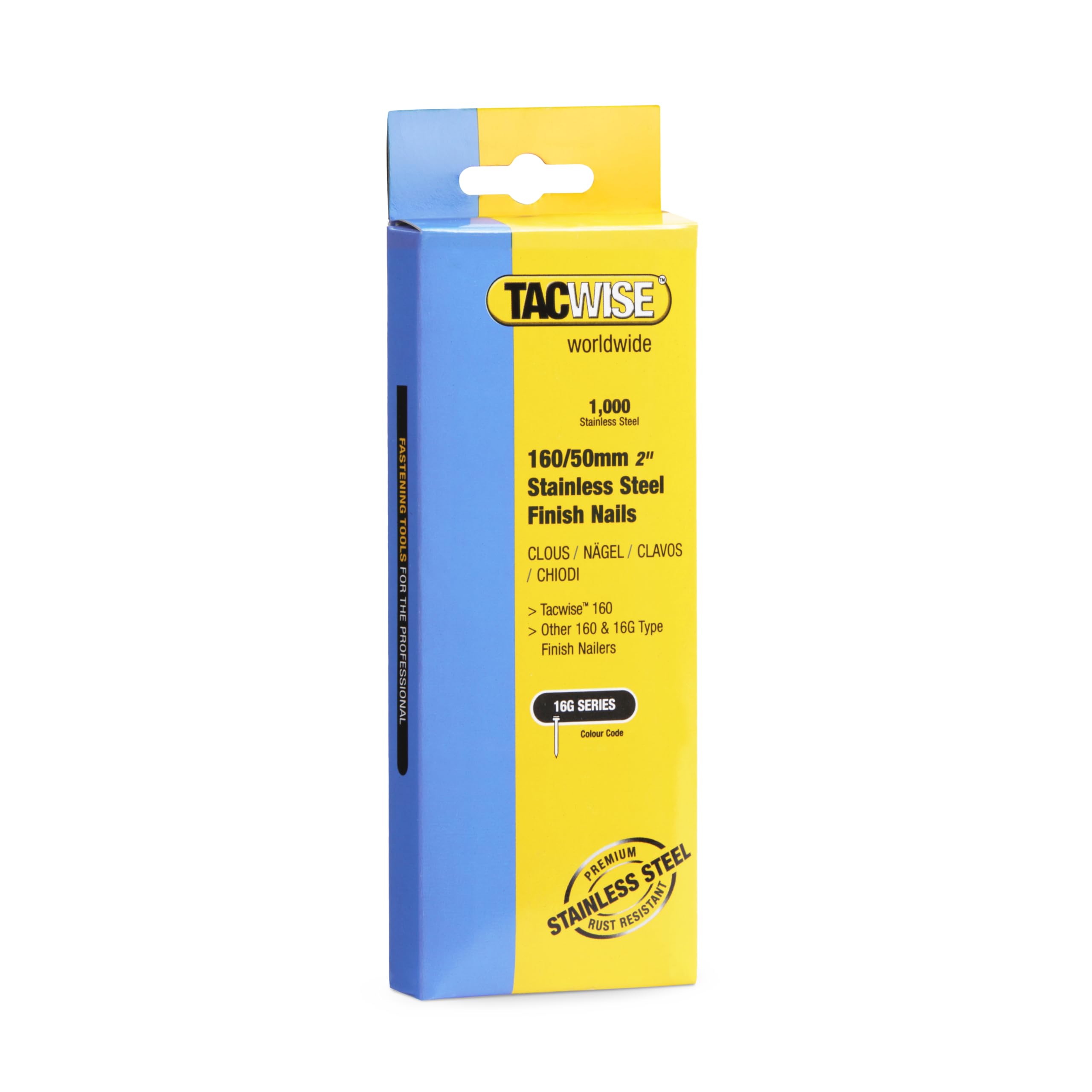 Tacwise 1098 Type 16G / 50 mm Stainless Steel Finish Nails, Pack of 1000