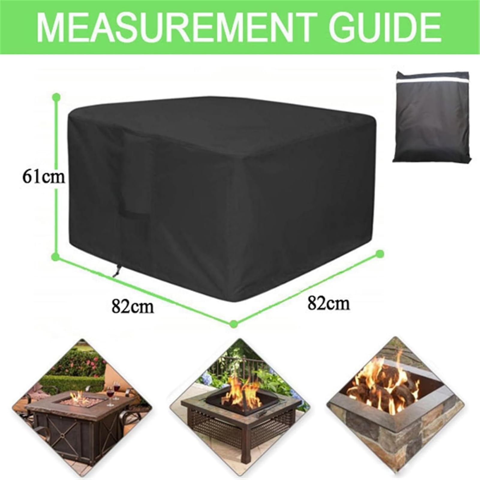 Feuerstelle Abdeckung Quadratisch - Premium Wasserdichte & Winddichte Schutzhülle Aus 420D Oxford Gewebe Für Gas-Feuertisch, Terrasse Und Gartenmöbel (82x82x61cm,Schwarz 600D)