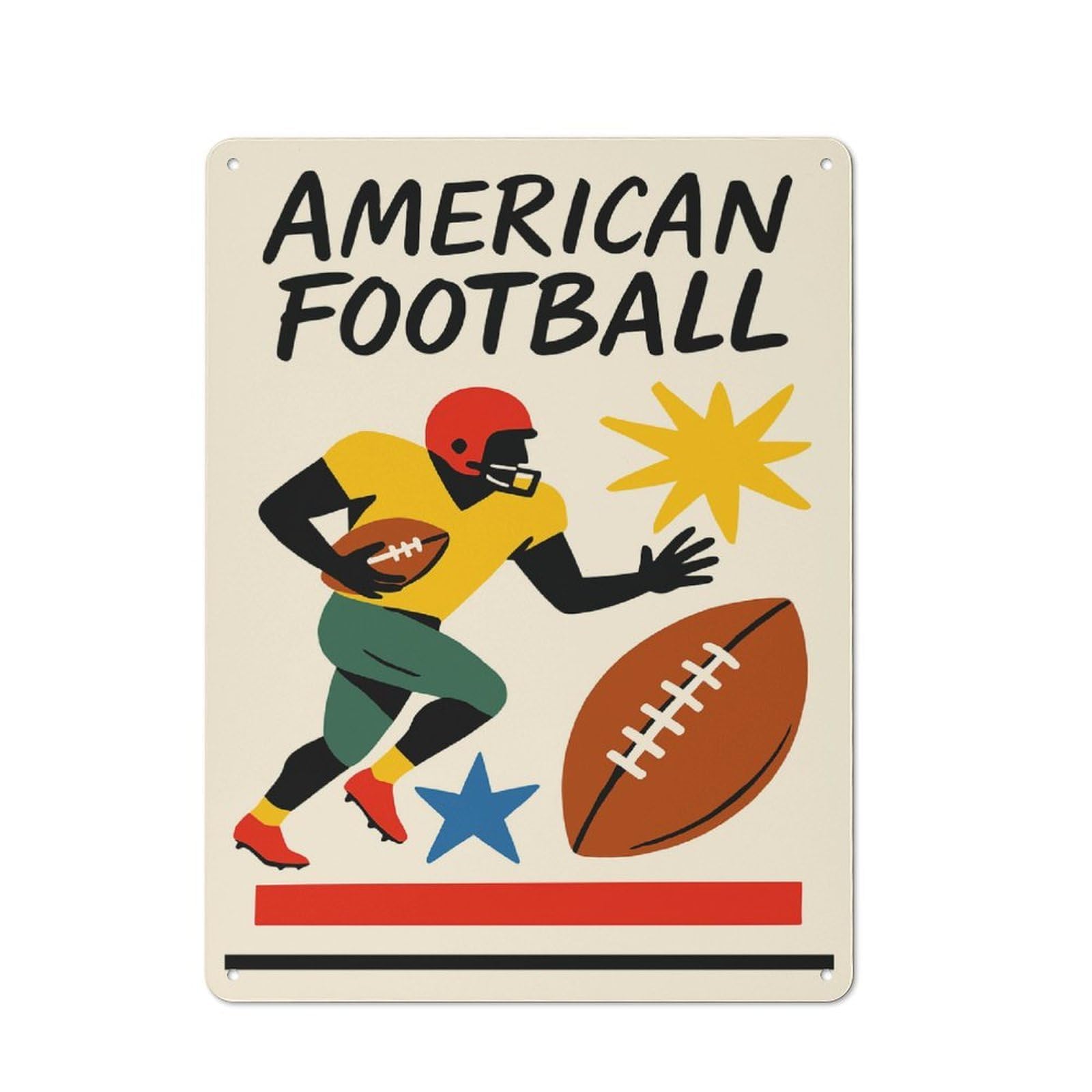 Junmoney Style-23 American Football Player Illustration Urban Metal Wall Decor 40X30cm, Industrial Metal Sign For Flat, Bar, Studio Or Gallery Wall