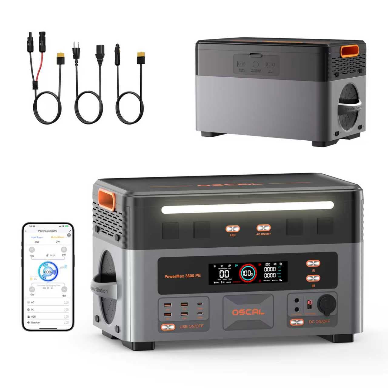 OSCAL 3600W (7200w Picco) Centrale Elettrica Portatile, 2160Wh Generatore Solare con Batteria LFP, Ricarica 80% in 45min, 14 Porte, Portable Power Station per Casa, Campeggio, Camper, PowerMax 3600PE