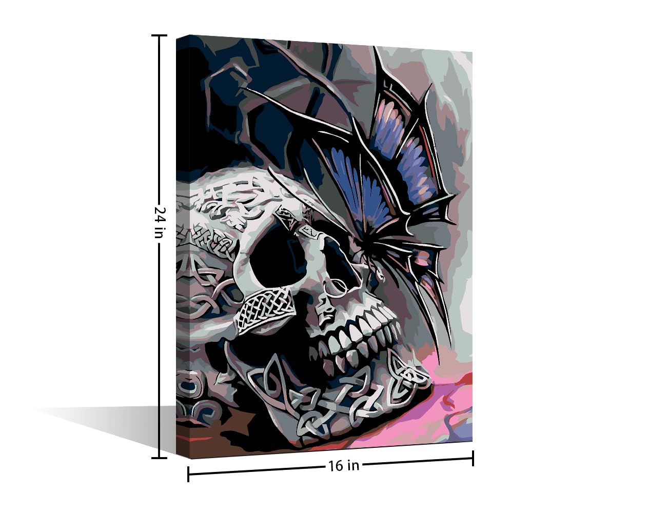 Canvas Wall Art for Living Room Retro Skeleton Butterfly Paintings Large Flower Prints and Poster Artwork for Walls Rustic Home Decor Wood Wall Decorations Canvas Frame Hanging Decor (24x16in) - Image 2