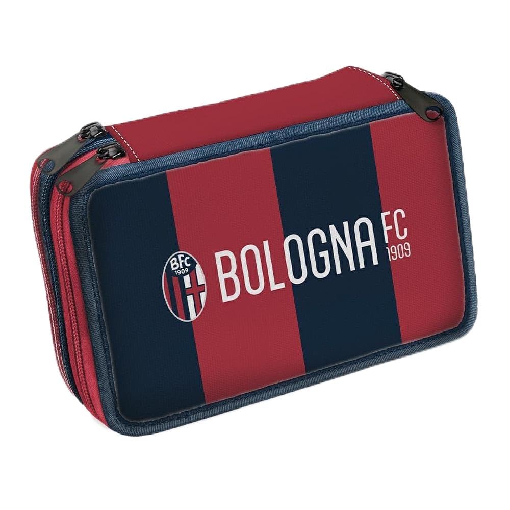 BOLOGNAFC STORE Weareone Astuccio Scuola con 3 Scomparti, Kit Cancelleria Completo, Rosso e Blu, 12 x 20 x 7 cm