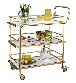 ゴールドバーカート 3段 キャスター付き 幅66×奥行40×高さ82cm COSTWAY ゴールドバーカート 3段 ホームサービングバーカート