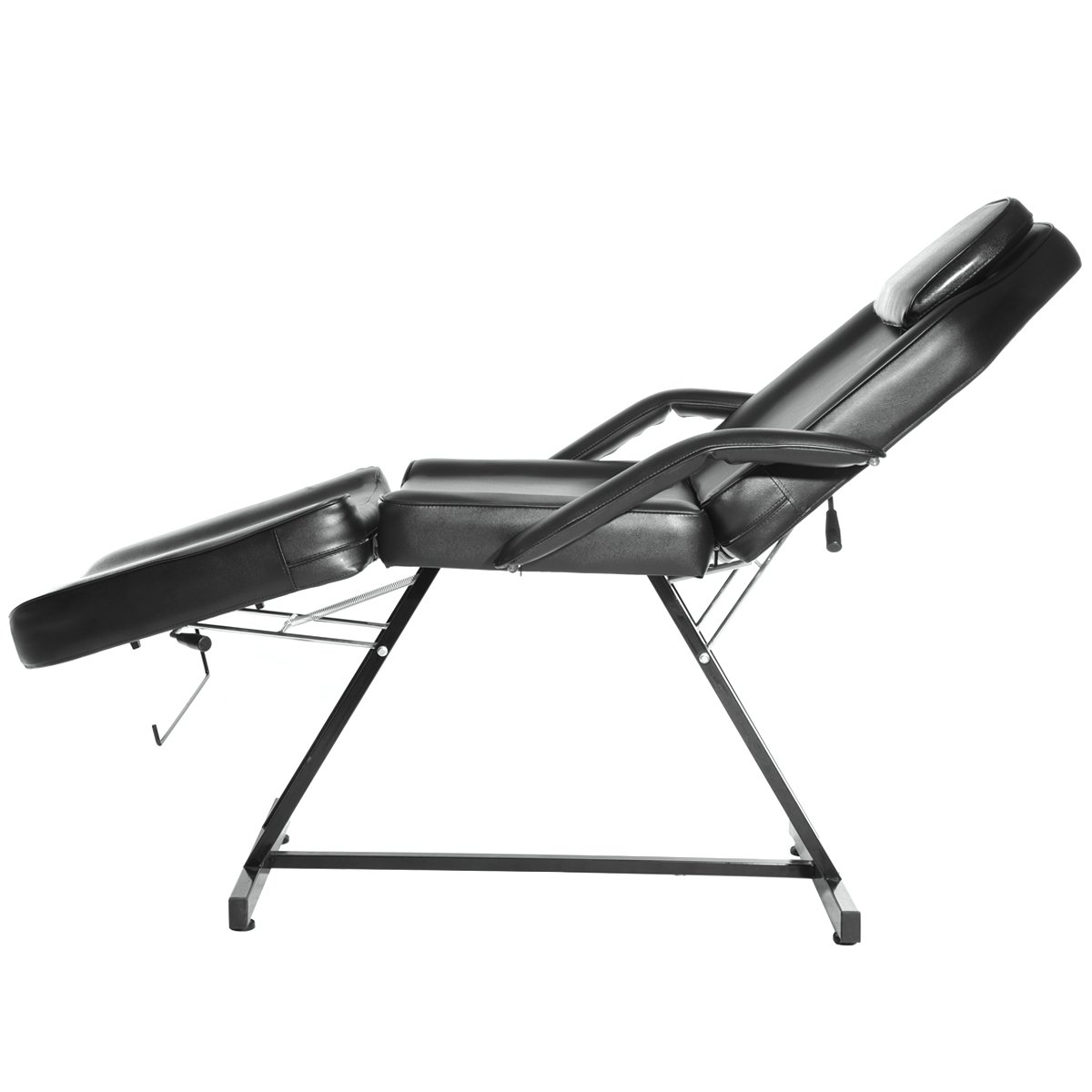 Camilla de Masaje Ajustable Cama de Masaje Plegable de Cuero PU con Taburete para Uso Profesional y Doméstico (Negro)