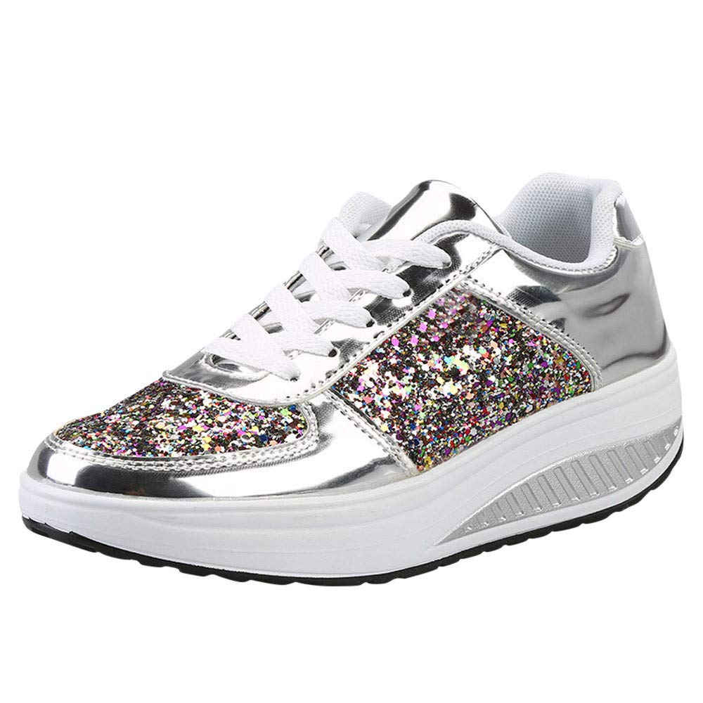 Golden Pailletten sneakers dames, modieuze wighak gymschoen glitter