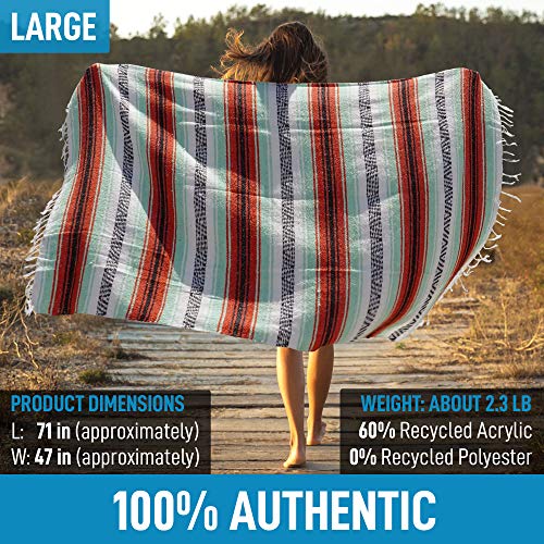 Handcrafted Mexican Blankets, Artisanal Handwoven Serape Blanket, Authentic Falsa Blanket, Great As Beach Blanket, Camping Blanket, Picnic Blanket, Outdoor Blanket, Boho Throw Blankets, Mint Orange