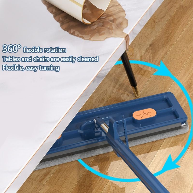 Grande scopa piatta, set con secchio, lavapavimenti con funzione di strizzatura, girevole a 360°, set con 4 cuscinetti in microfibra, mocio per piastrelle in legno duro