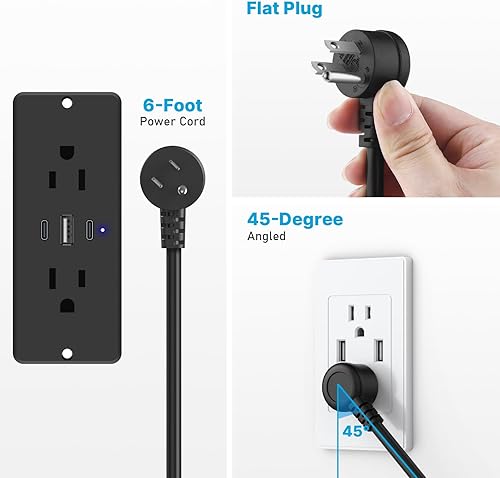 Miniatura 4 de CCCEI Regleta de alimentación empotrada con salida y puertos USB C, tira de alimentación de montaje empotrado para muebles, escritorio pequeño