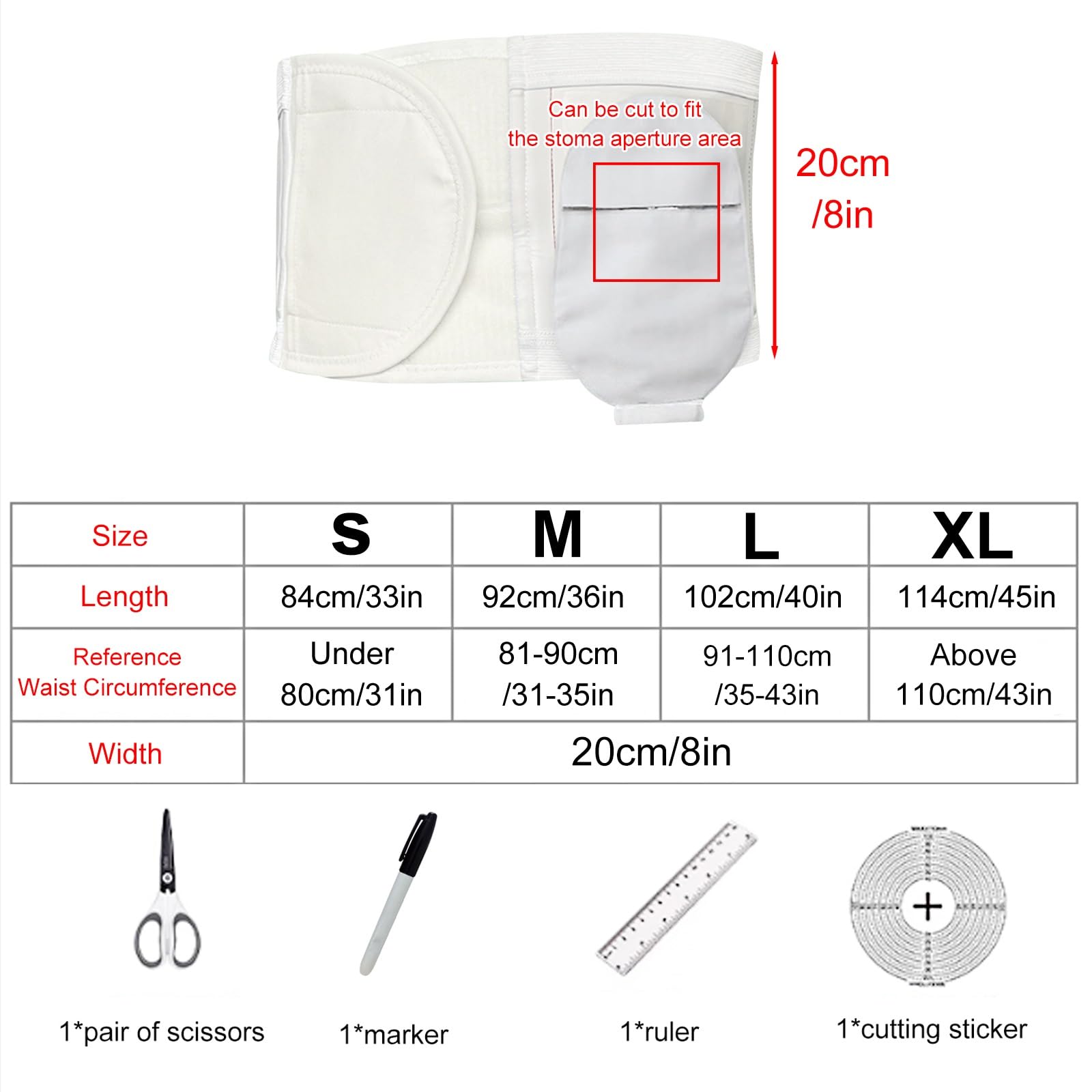 Unisex Stomagürtel, Lumbalstützgürtel Zuschneidbarer und Verstellbarer für Kolostomie, Ileostomie, Urostomie, Stomazubehör, Wasserdicht und Geruchsneutral(XL)
