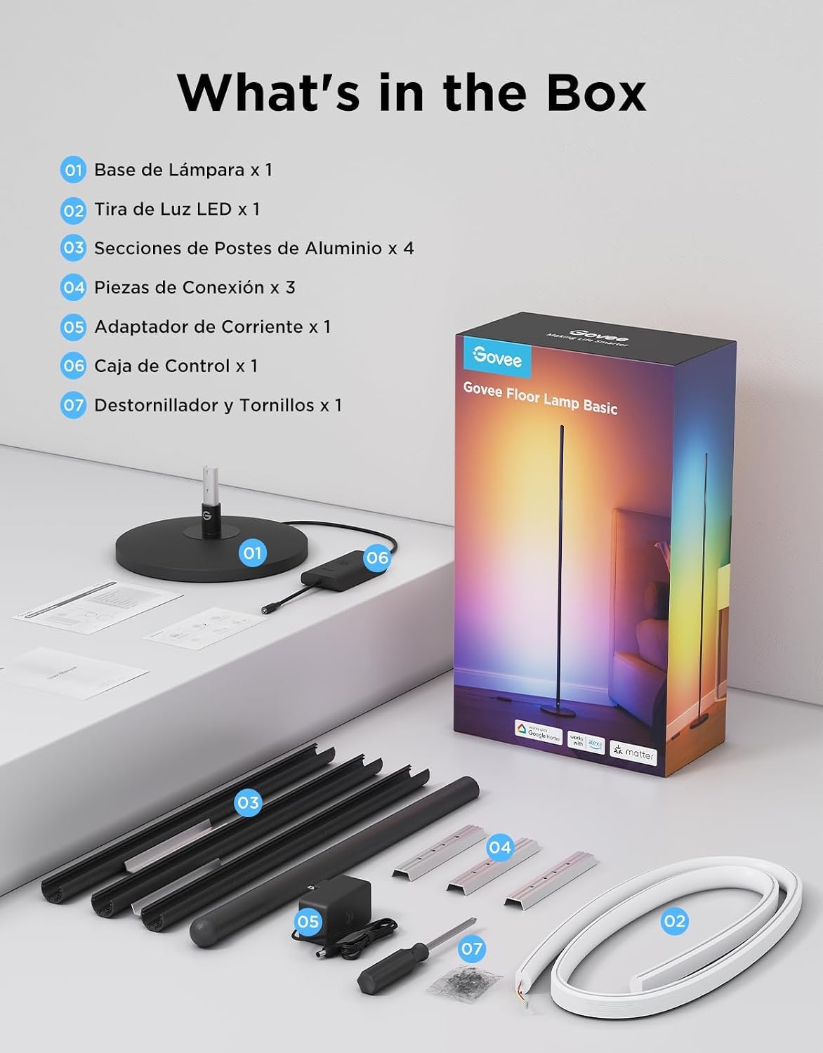 Govee RGBIC Lámpara de Pie LED, Smart Lampara Salon Moderna, Color Negro | Compatible con Alexa y Google Assistant, 16 Millones de Colores DIY, 80+ Modos de Escena, Sincronización Musical, Para Salón