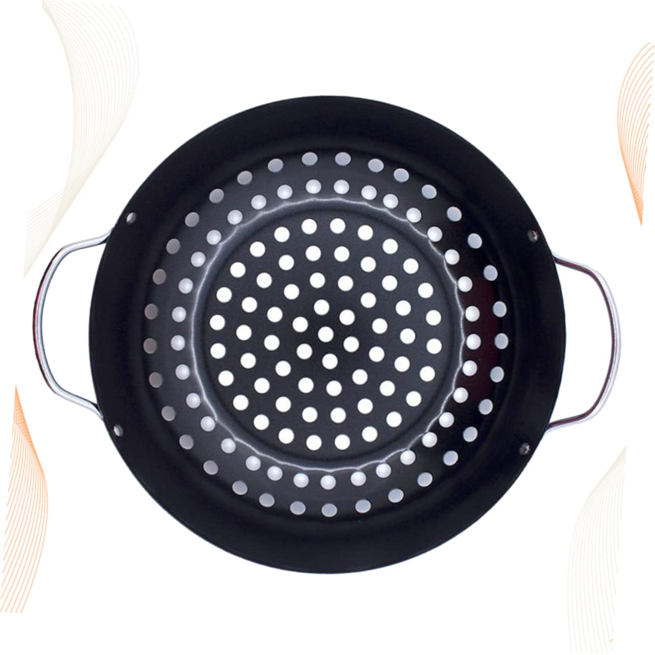 INOOMP Sartén Antiadherente para Parrilla de Acero Negro con Diseño de Agujeros y Mango, Plato de Barbacoa para Cocinar Verduras y Pescado en Casa Aire Libre