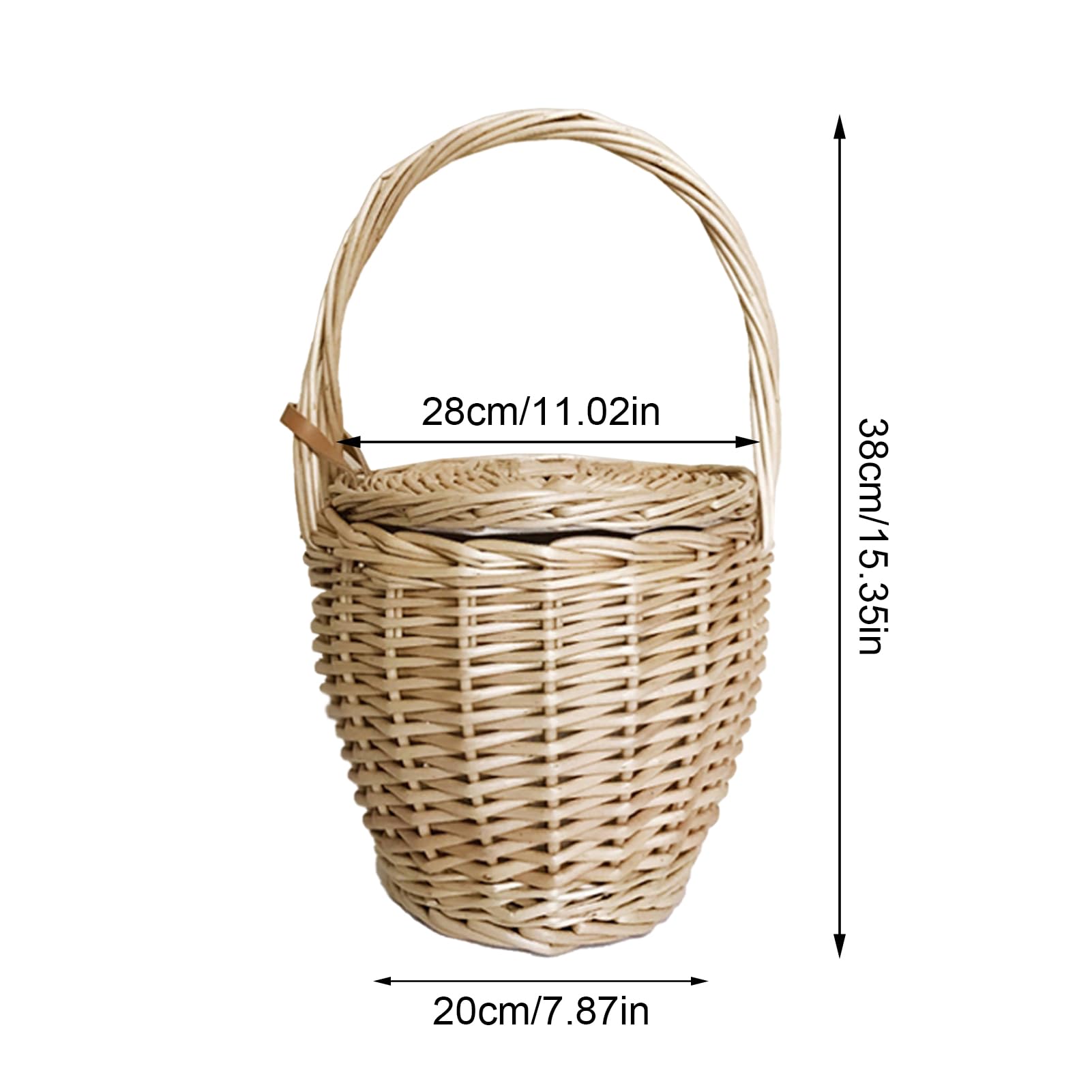 Wicker Basket Handmade Rattan Basket Fruit Storage Basket Kitchen Egg Storage Basket Multi Purpose Picnic Basket Household Basket with Liner and Lid for Home