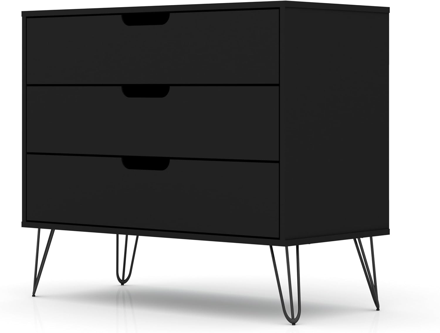 Manhattan Comfort Rockefeller 3-Drawer Dresser Set of 2, Entryway Wood Storage Cabinet, 32 Inch TV Stand Console Table, Anti Tip Kit Included for Bedroom, Nursery, Dorm, Living Room in Black