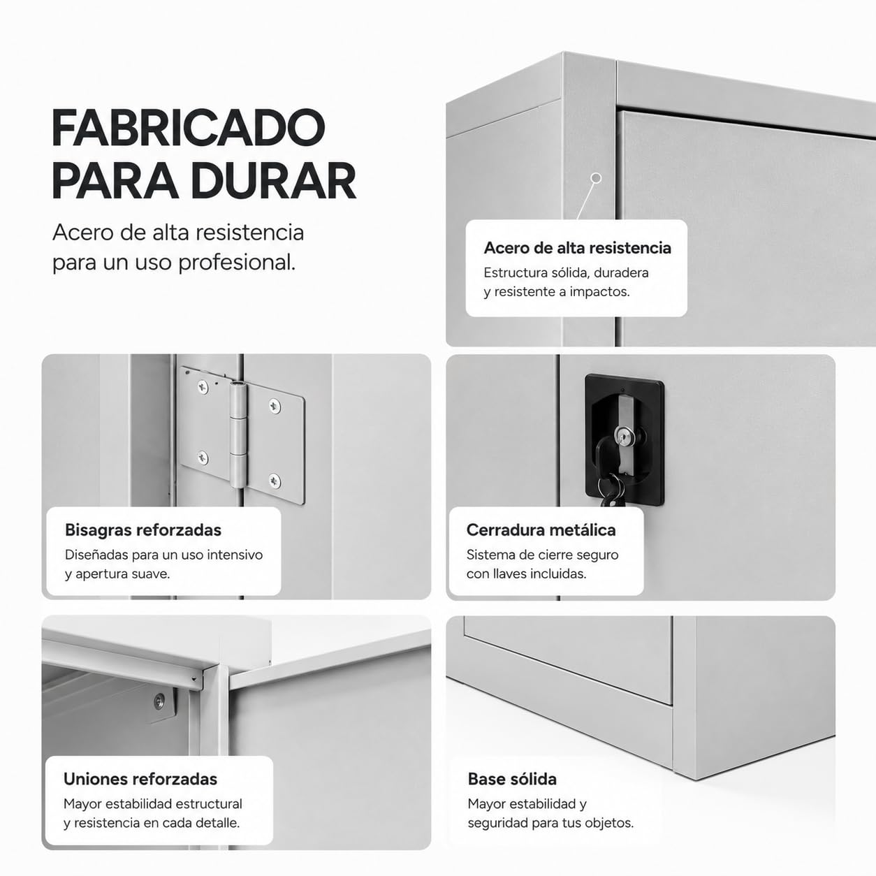 Armario archivador Oficina Acero 180 × 90 × 40 cm con Cerradura – 4 baldas Regulables 5 Posiciones, topes Anti-Ruido, 2 Puertas