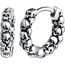 Yumilok Fashion Stainless Steel Skulls Earrings Hoops for Men Punk Style Skeleton Creole Earrings Diameter 1cm Accessories Jewellery for Teenage